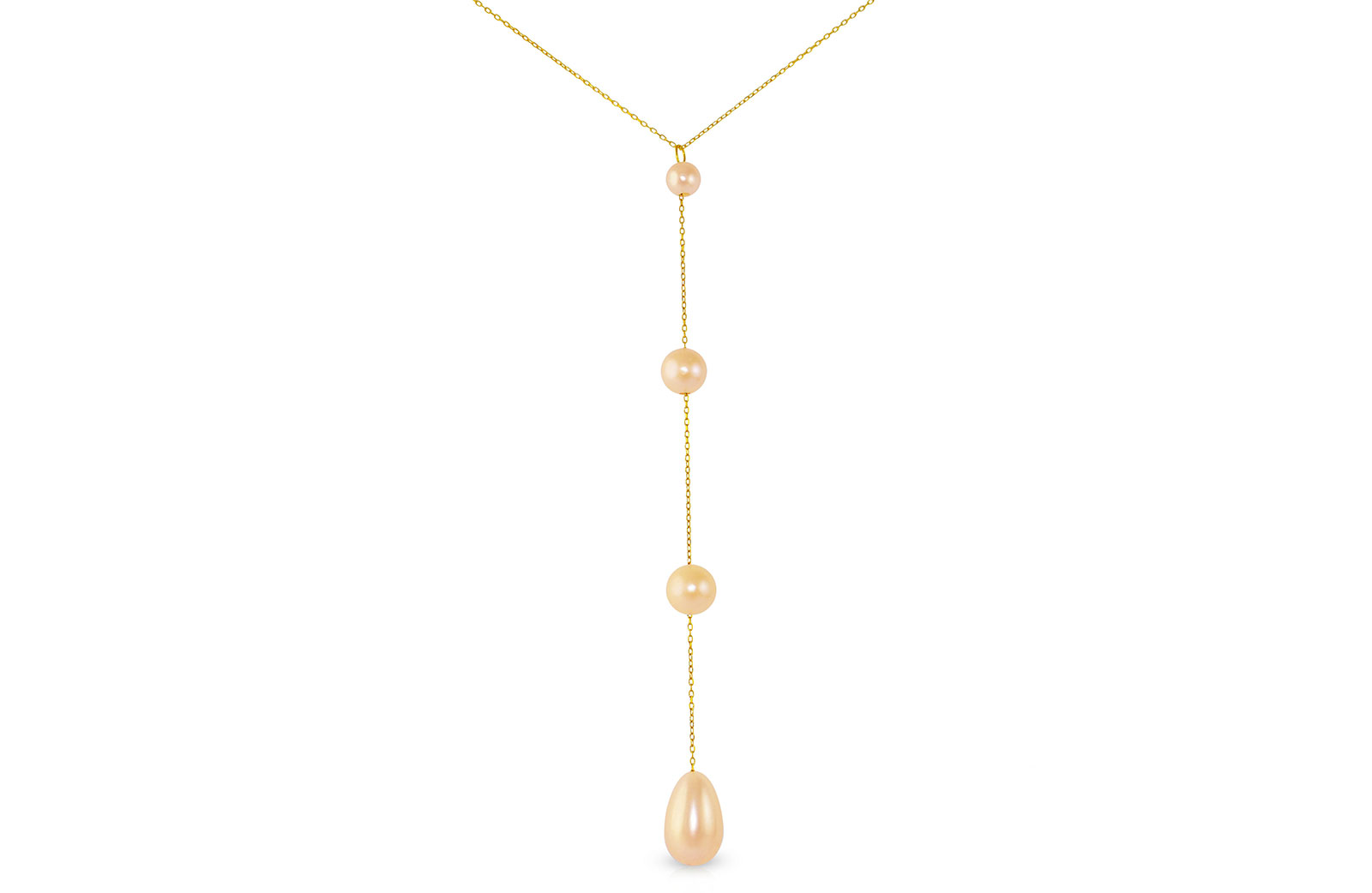 Vera Perla 10K Solid Gold Pink Gradual Built-in with Drop Pearl Necklace